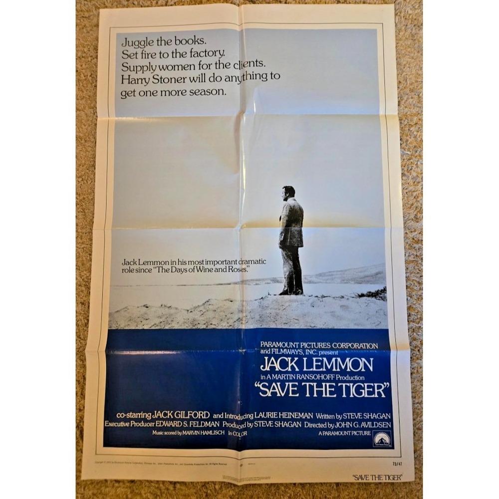 Original Save the Tiger Movie Poster 1973 Jack Lemmon 27x41 One Sheet